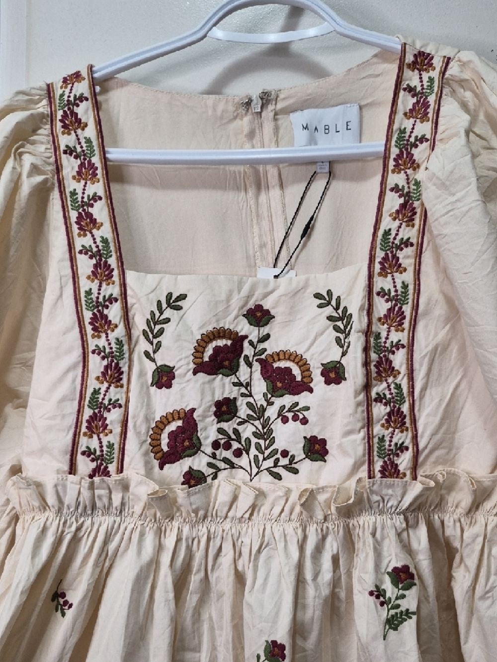 MABLE Cream Mini Dress with Red Floral Embroidery - Picture 4 of 9
